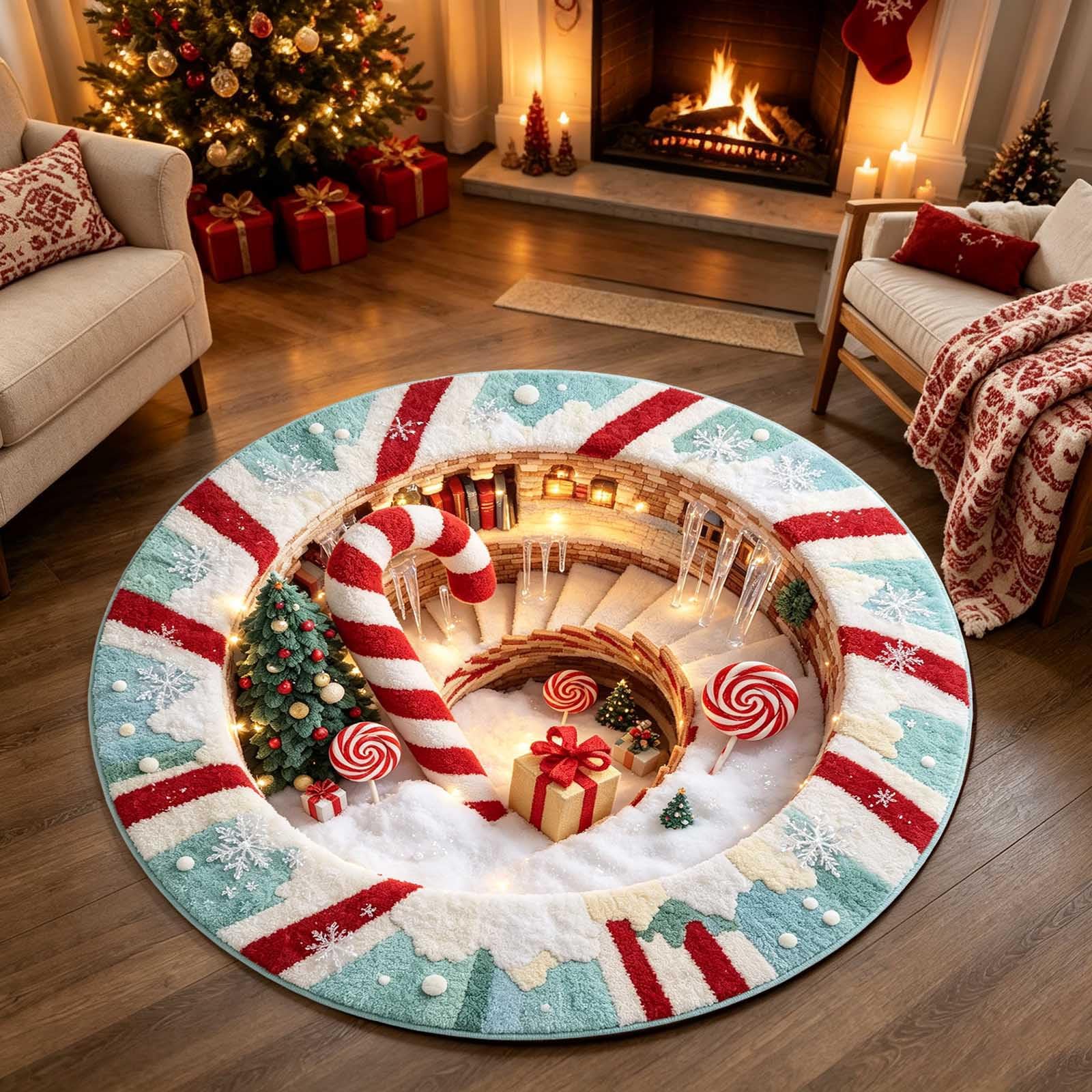 3D Christmas Rug, Rugs For Living Room Optical Illusion, Christmas Door Mat, Round Outdoor Rug, Santa Claus Decorative Rugs Welcome Floor Mat For Living Room Home Gifts — image 1