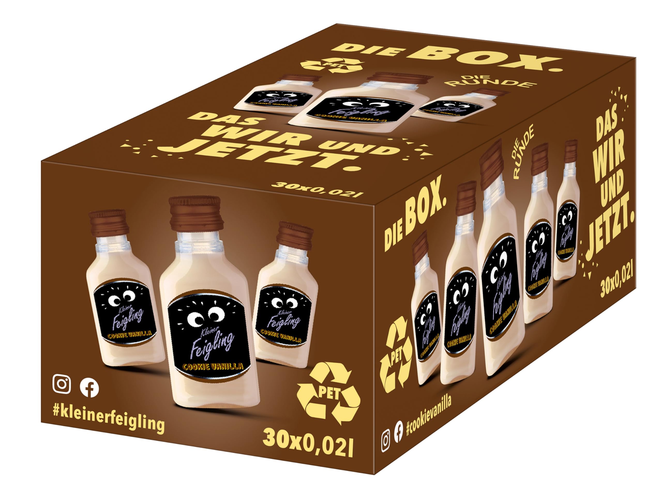 Kleiner Feigling Cookie Vanilla - 30 x 0,02 L PET - Veganer Creamlikör auf Vodka-Basis mit süßem Schokokeks-Vanille-Geschmack – Frech, cremiger Shot für jede Feier – 15 % Vol.