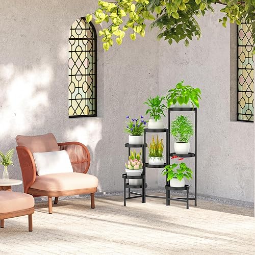 Miniatura 3 de Msoesticc.dl Soporte de metal para plantas de 8 niveles, alto para interiores y exteriores, estante esquinero plegable para múltiples plantas,