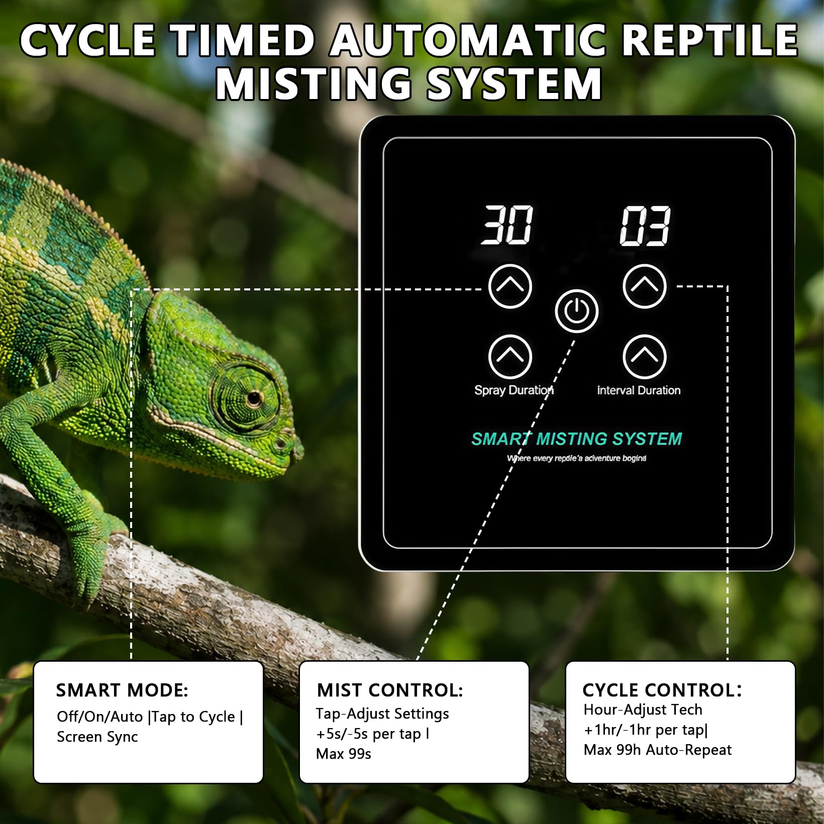 Sistema de riego terrario, nebulizador automático de reptiles con mando a distancia, pantalla táctil y temporizador, boquillas de pulverización ajustables 360°, sistema inteligente de humidificación
