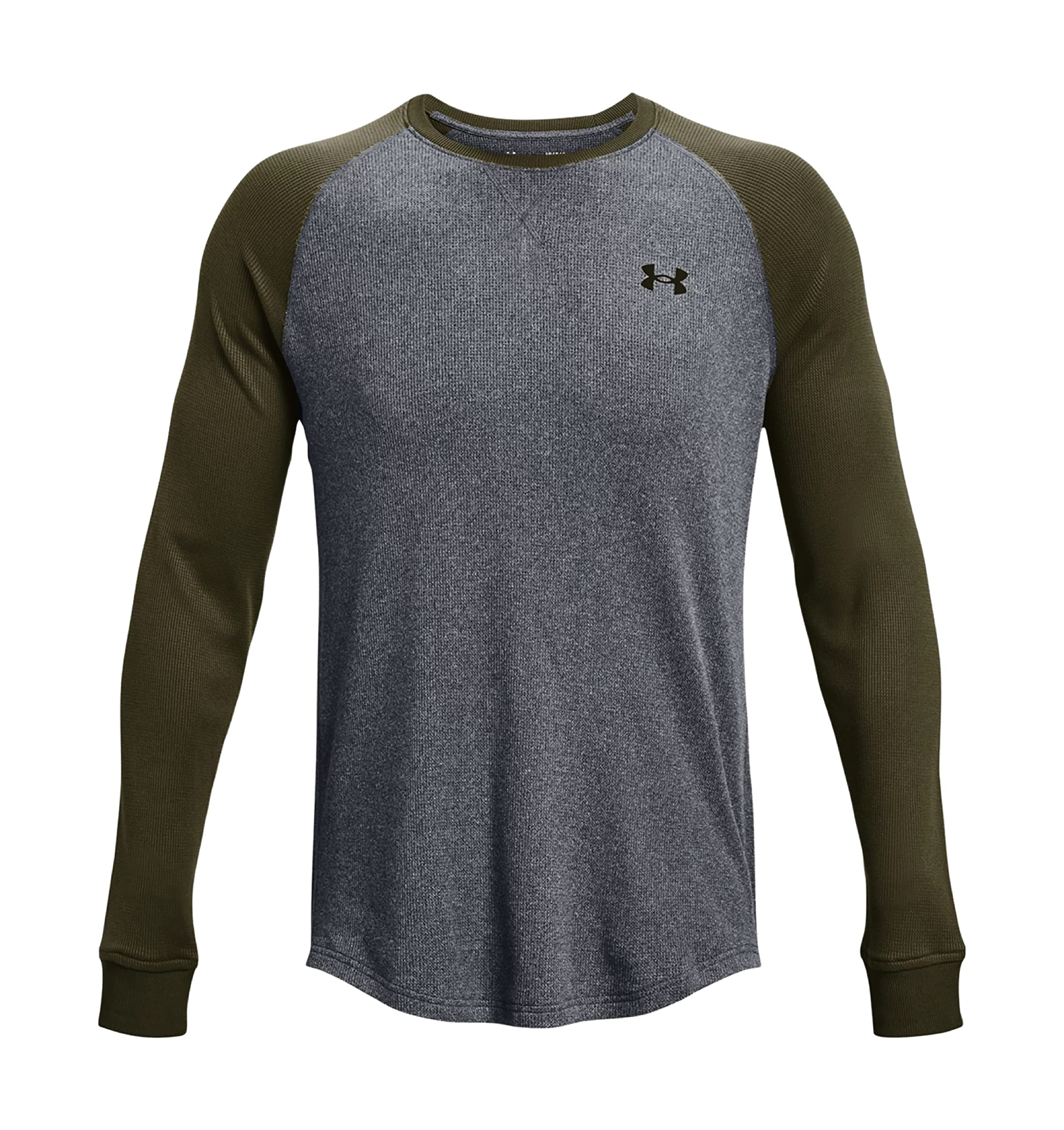 Under Armour Men's UA Waffle Crew Long Sleeve Shirt Top 1302355 (as1,  Alpha, l, Regular, Regular, Pitch Gray Light Heather/Marine OD Green 012