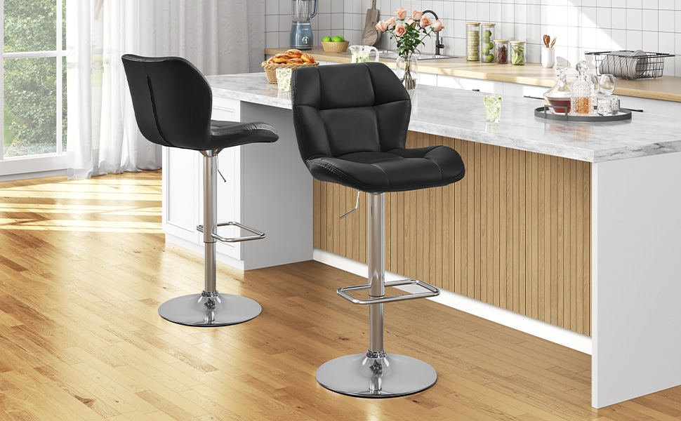 ESTRUCO Set Di 2 Sgabelli Da Bar Moderni, Altezza 76 Cm, Con Schienale Alto E Cuscino Lombare, Girevoli, Poggiapiedi, Per Cucina E Pub
