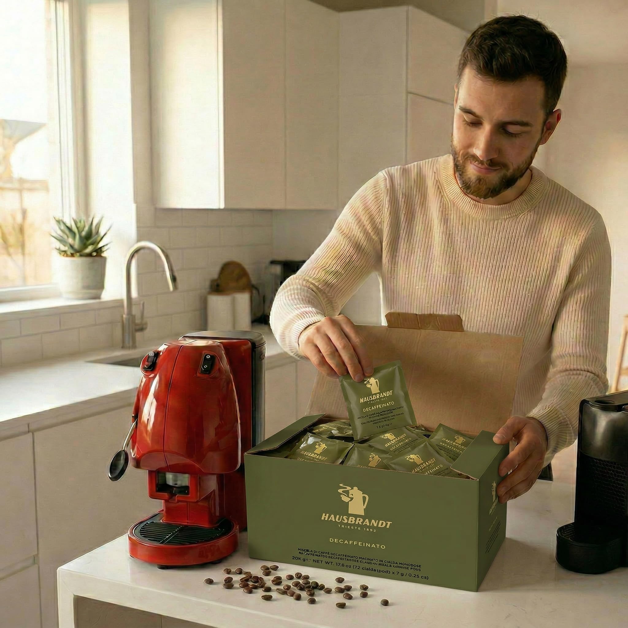 HAUSBRANDT Caffè Decaffeinato in Cialde, 72 Cialde Monodose in Carta Filtro, Macinato, 7g Cialda, 504g