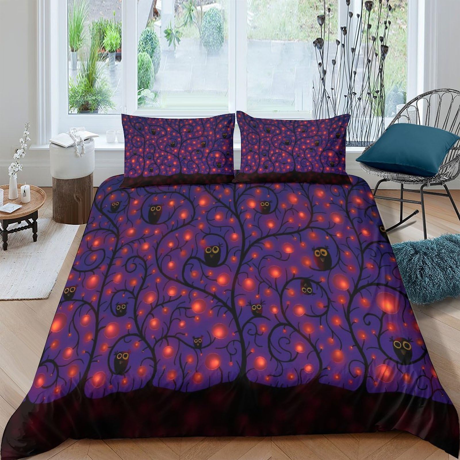 Housse de couette pour adultes et enfants motif hibou 3D lit 220x240cm