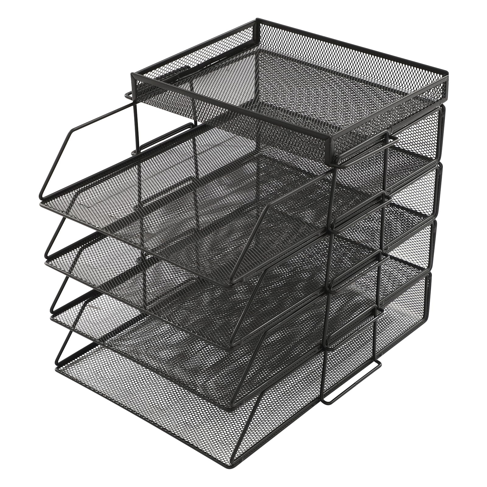 5 Tier Letter Tray Desk Organiser, Black Metal Mesh Paper Sorter For A4 Files, Stackable Document Holder With Removable Trays, Desktop File Organiser For Office, Home & School