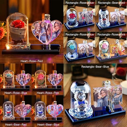Miniatura 8 de Marco de fotos personalizado en forma de corazón de cristal en forma de corazón de luz de noche de cristal Familia Bebé Madre Amante Daddy Day