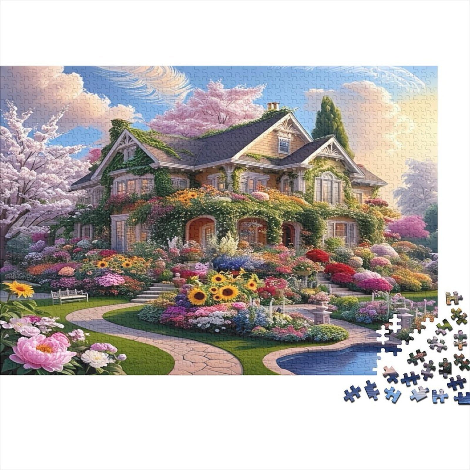 Garden Villa 1000 Piece Jigsaw Puzzle Paper for Adults Spring Flowers Jigsaw Puzzle for Family Relaxation 70x50cm/1000pcs โ image 1