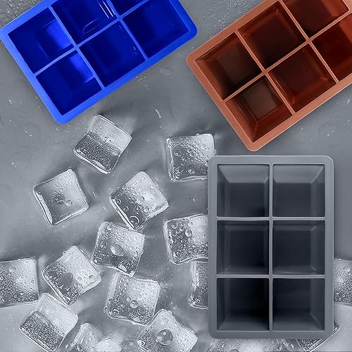 Vista 6 de Bandejas de silicona para cubitos de hielo, paquete de 3, moldes de silicona para cubitos de hielo de gran tamaño con tapa extraíble a prueba de Gris