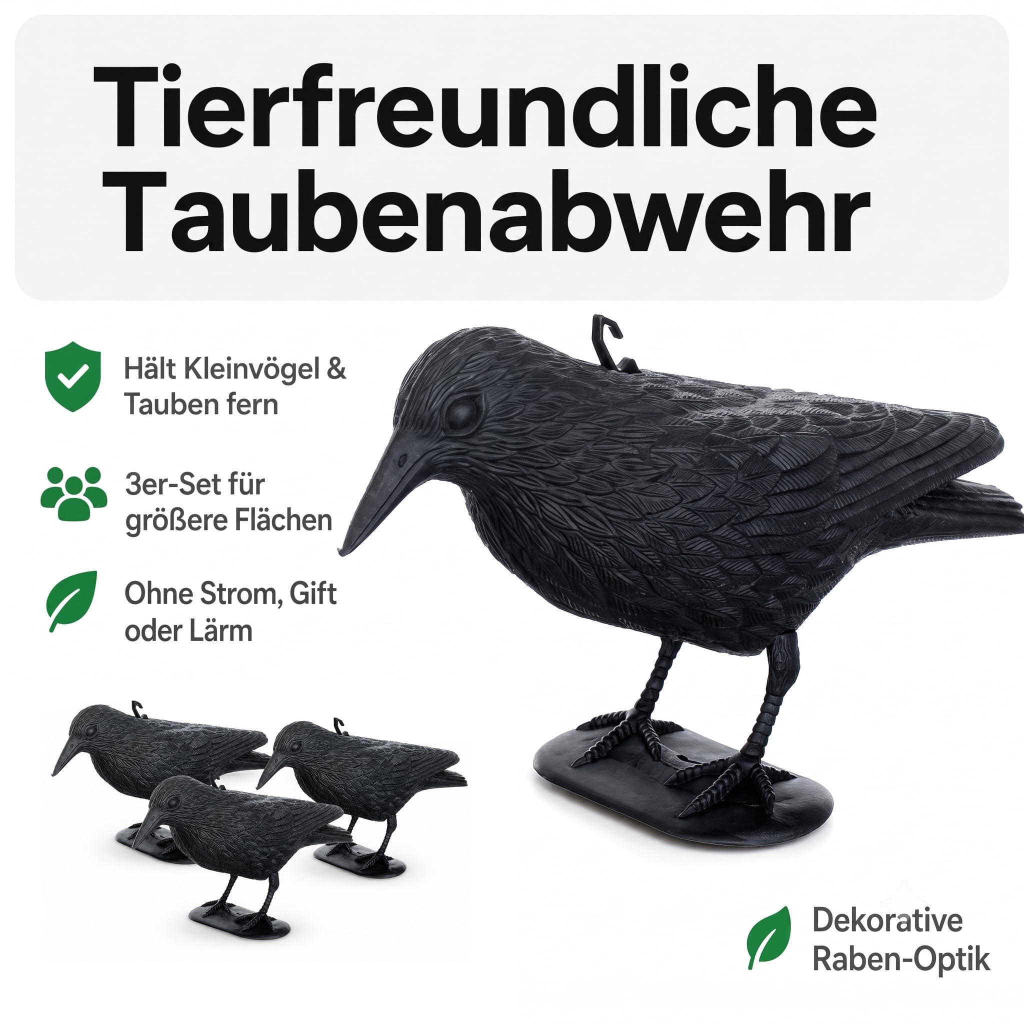 Brandsseller Corvo Nero in Plastica 36 x 20 cm Repellente per Piccioni Deterrente per Uccelli Contro Piccoli Uccelli e Piccioni Spaventatore per Animali - Set da 3