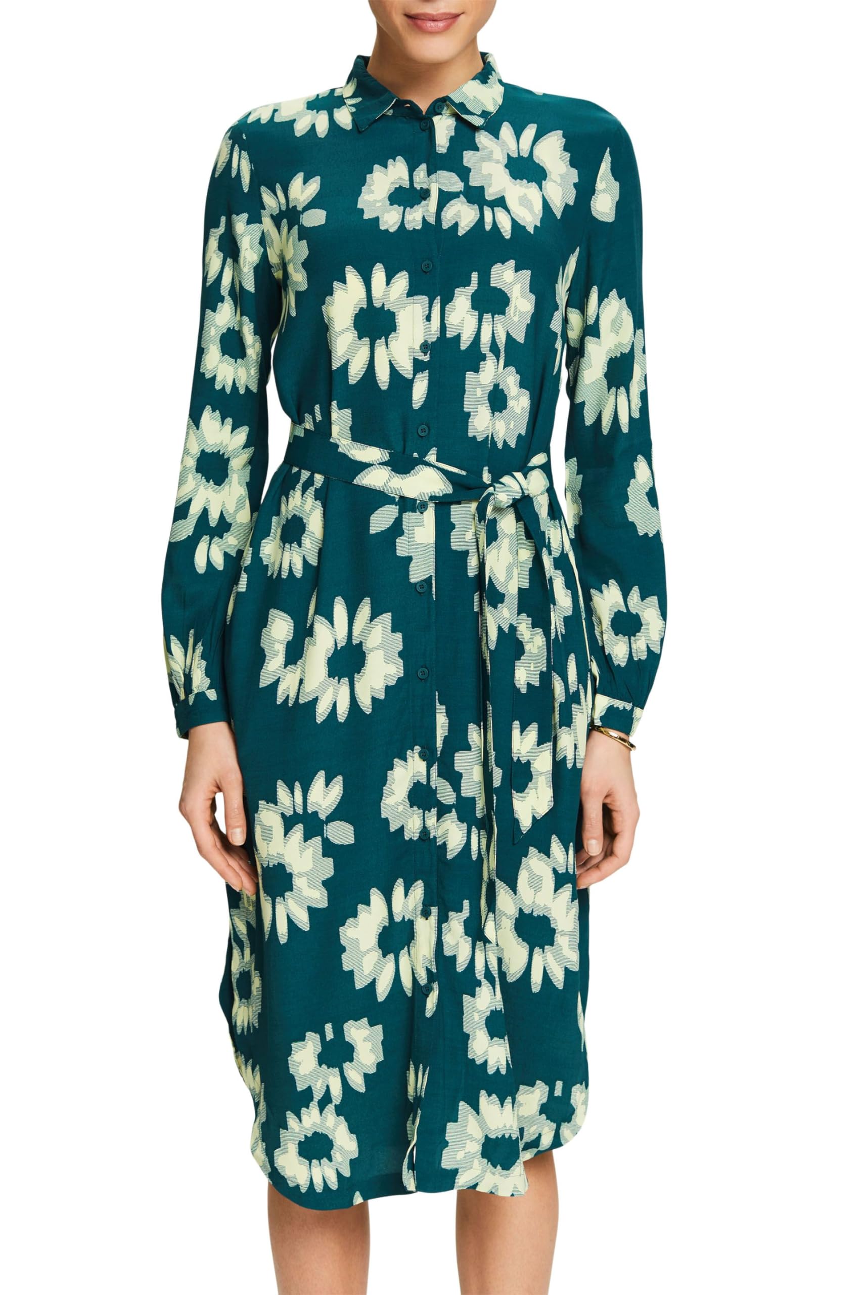 ESPRIT Women's 014ee1e310 Dress, 378/Dark Teal Green 4, 14