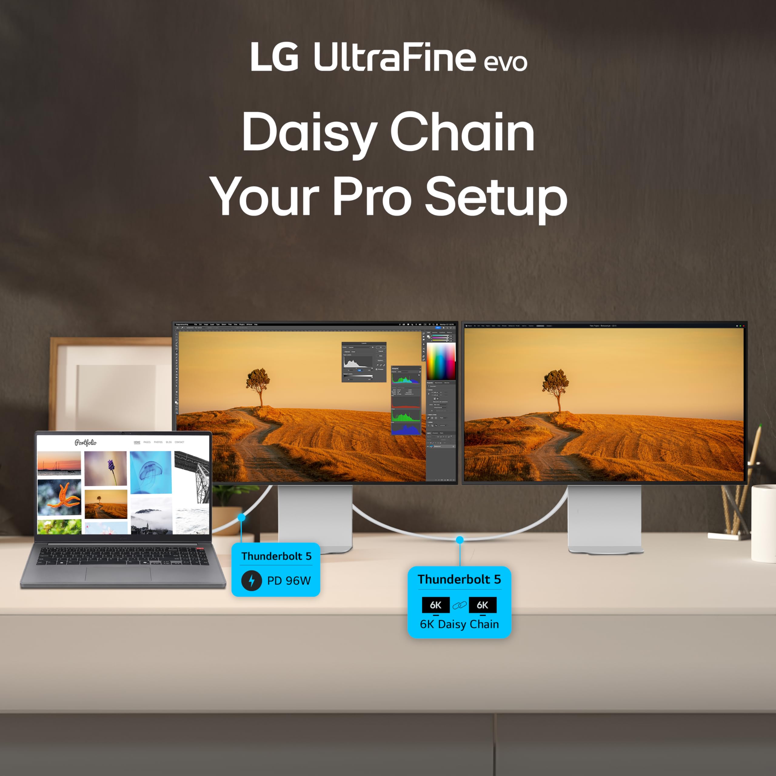 LG Ultrafine 32U990A EVO 32" 6K Nano IPS Negro | Thunderbolt 5, DisplayHDR 600, 2000:1 Contrast, 98% DCI-P3, 99.5% Adobe RGB | Pro Creator Display para Mac y PC