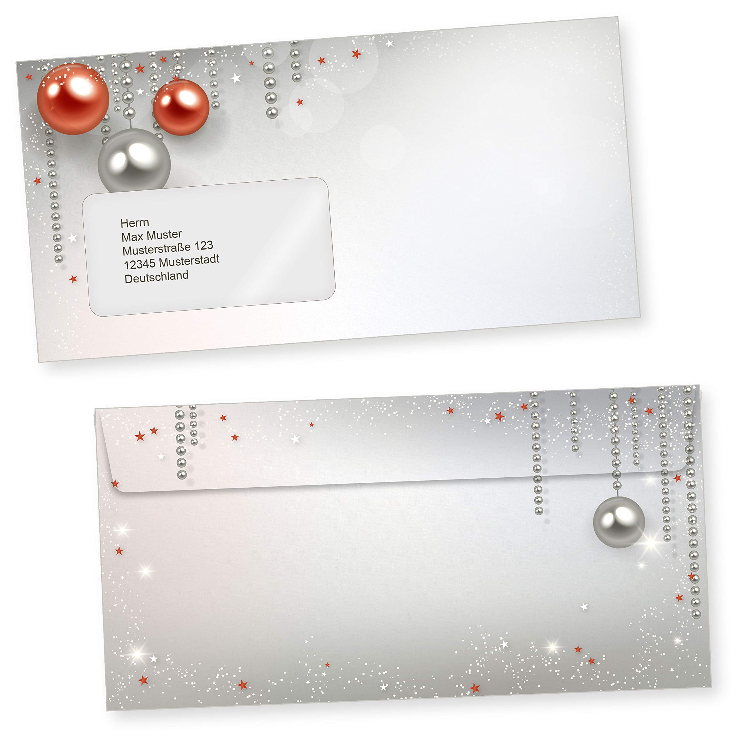 Gala Design 250 Sets Weihnachtsbriefpapier mit Fensterumschlag Briefpapier Weihnachten mit Umschlag mit Fenster