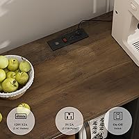 Vista 5 de HOSTACK Armario de microondas con estación de carga, armario de almacenamiento de cocina de 47 pulgadas de ancho con soporte para microondas