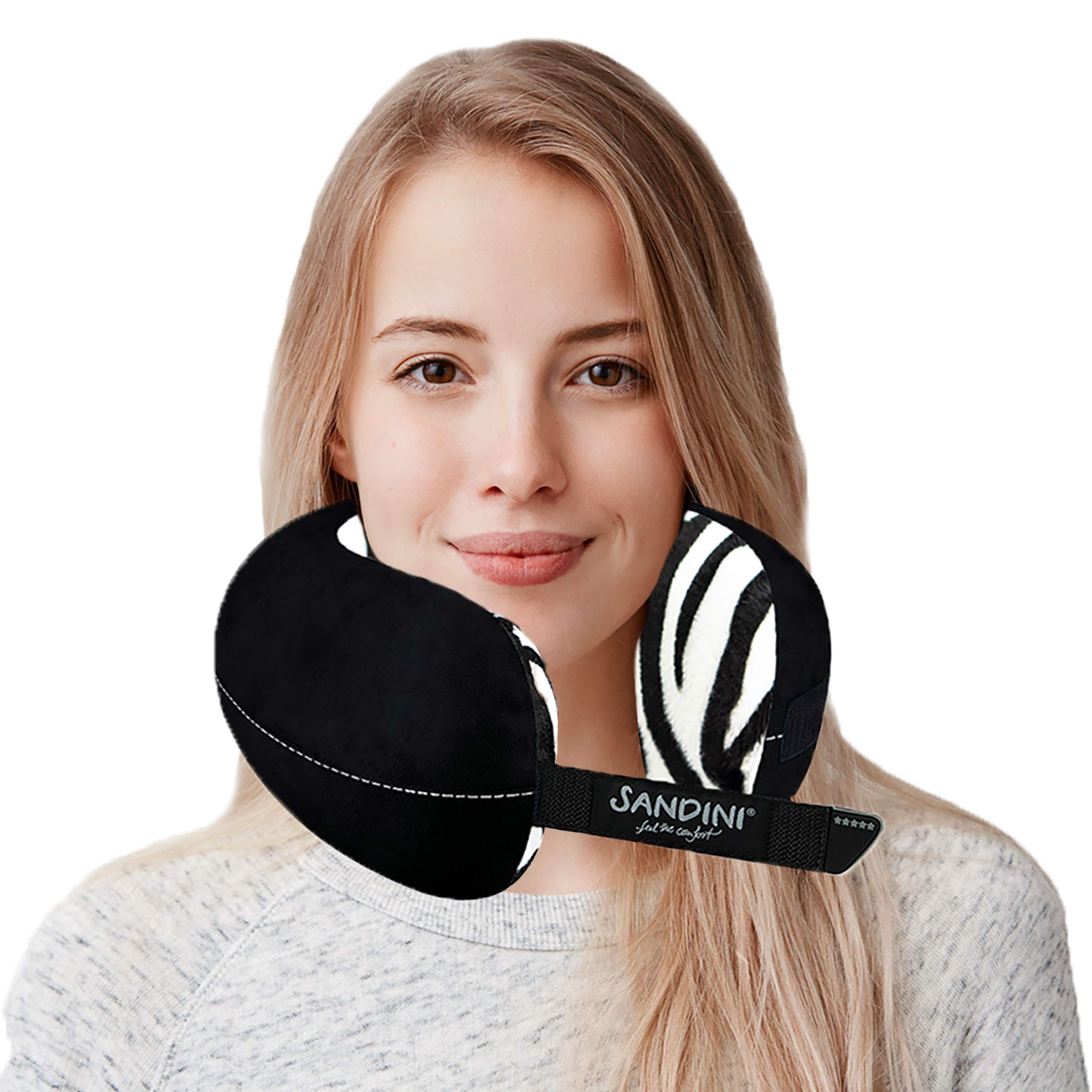 SANDINI TravelFix Slim Size – Premium Reisekissen/Nackenkissen mit ergonomischer Stützfunktion – Gratis Transporttasche mit Befestigungs-Clip - Made in EU