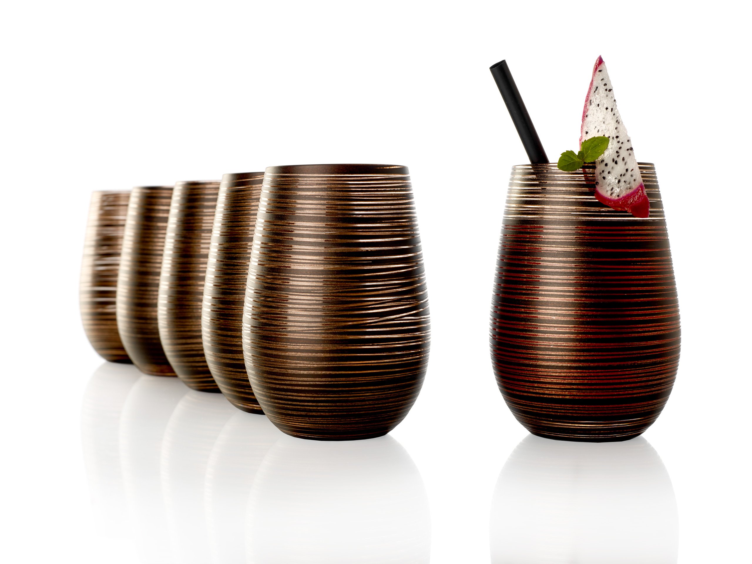 Stölzle Lausitz Set 6 Vasos Twister 465ml – Vasos Altos de Cristal Negro-Bronce para Agua Zumo y Cócteles – Resistentes a Golpes y Apto para Lavavajillas – Diseño Moderno Sin Plomo