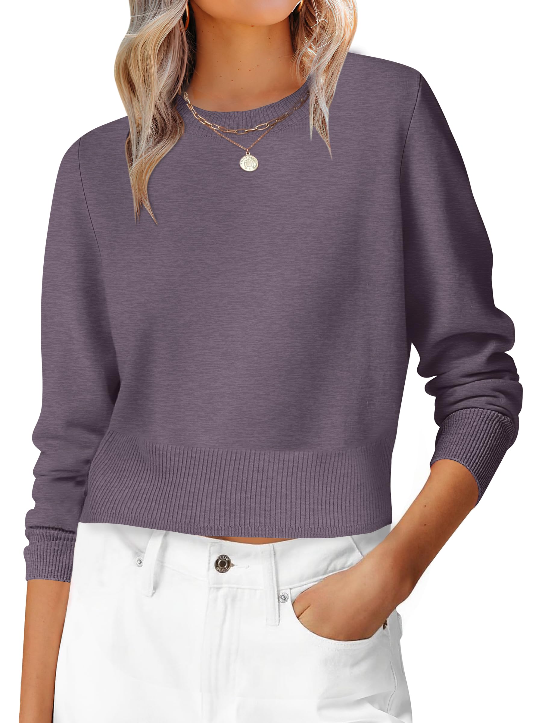 ANRABESS Women’s Long Sleeve Sweaters Cropped Crew Neck | Business Casual Tops,Light Weight Comfy Knit,Pullover ShortSweater,Basic Classic,Fall Fashion Winter Layer Clothes