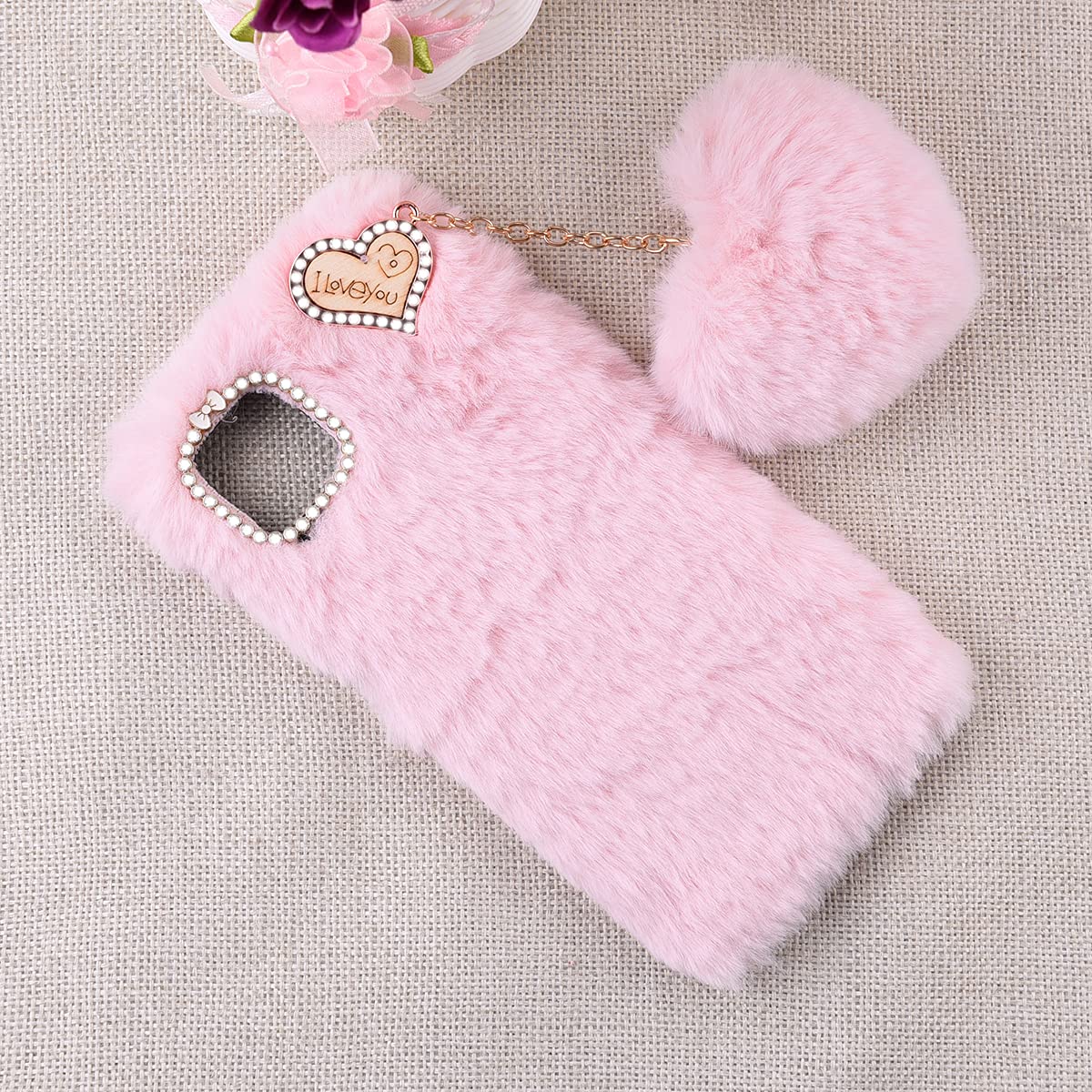 Custodia Soffice In Peluche Per A22 5G | Design Coniglio 3D Rosa Con Orecchie E Coda | Finta Pelliccia E Strass | Cover Protettiva Kawaii