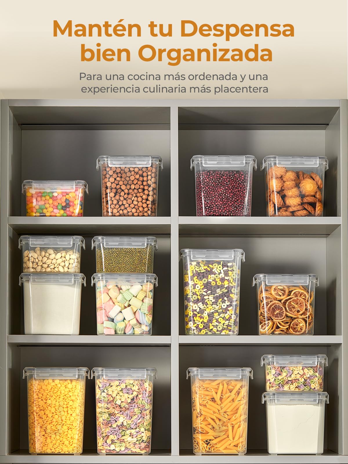 FOHERE 16 Piezas Recipientes Herméticos para Alimentos con Tapas Sin BPA | Plastico Bote Hermetico, Botes Cocina Almacenaje para Cereales, Pasta, Granos o Harina, con 16 Etiquetas