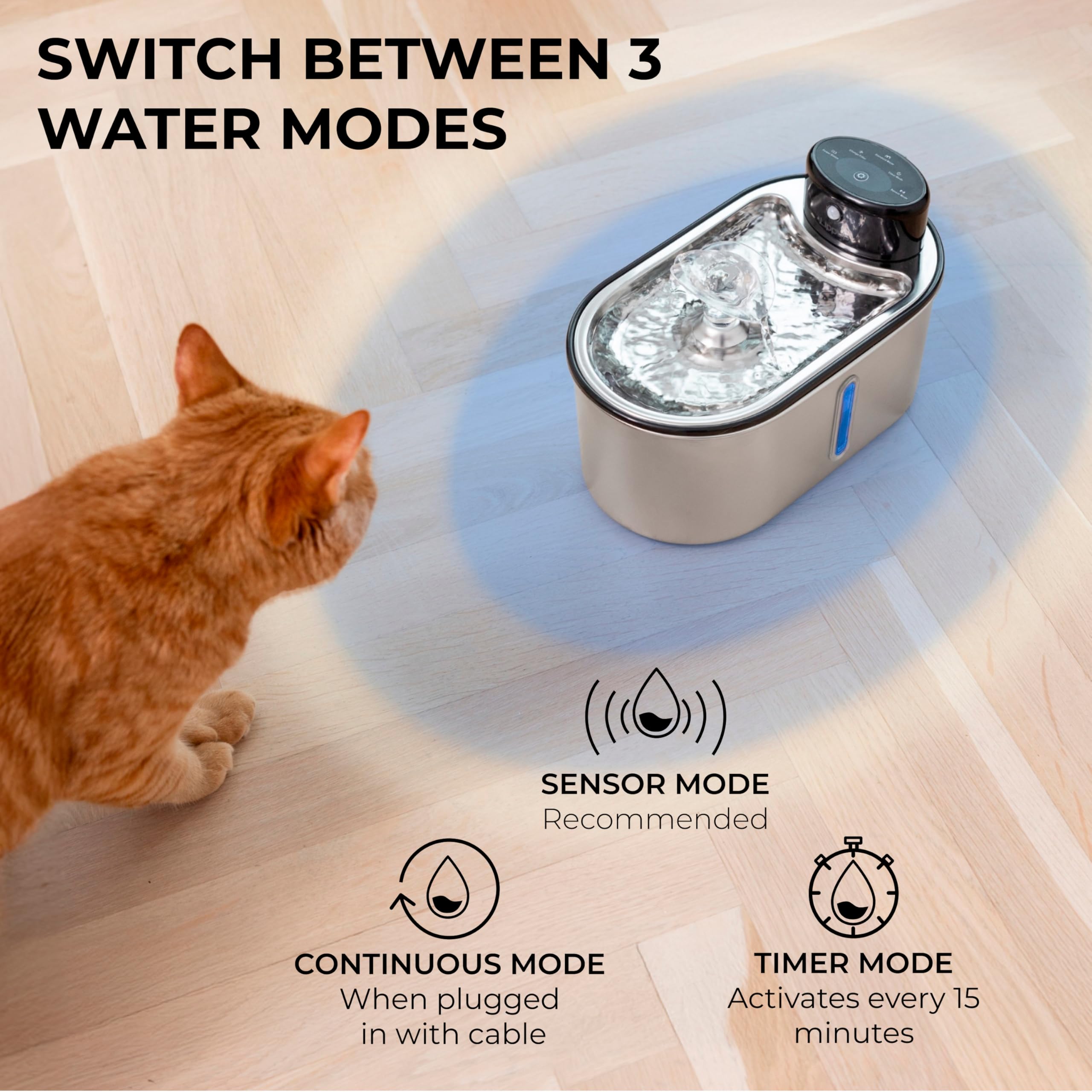 Wireless Cat Water Fountain Stainless Steel 108oz/3.2L, Cordless, Battery Operated Cat Fountain (Last up to 50 Days), Ultra Quiet, 2 Flow Modes, Multi-Filtration, BPA Free, Includes 2 Filters - White - image 4