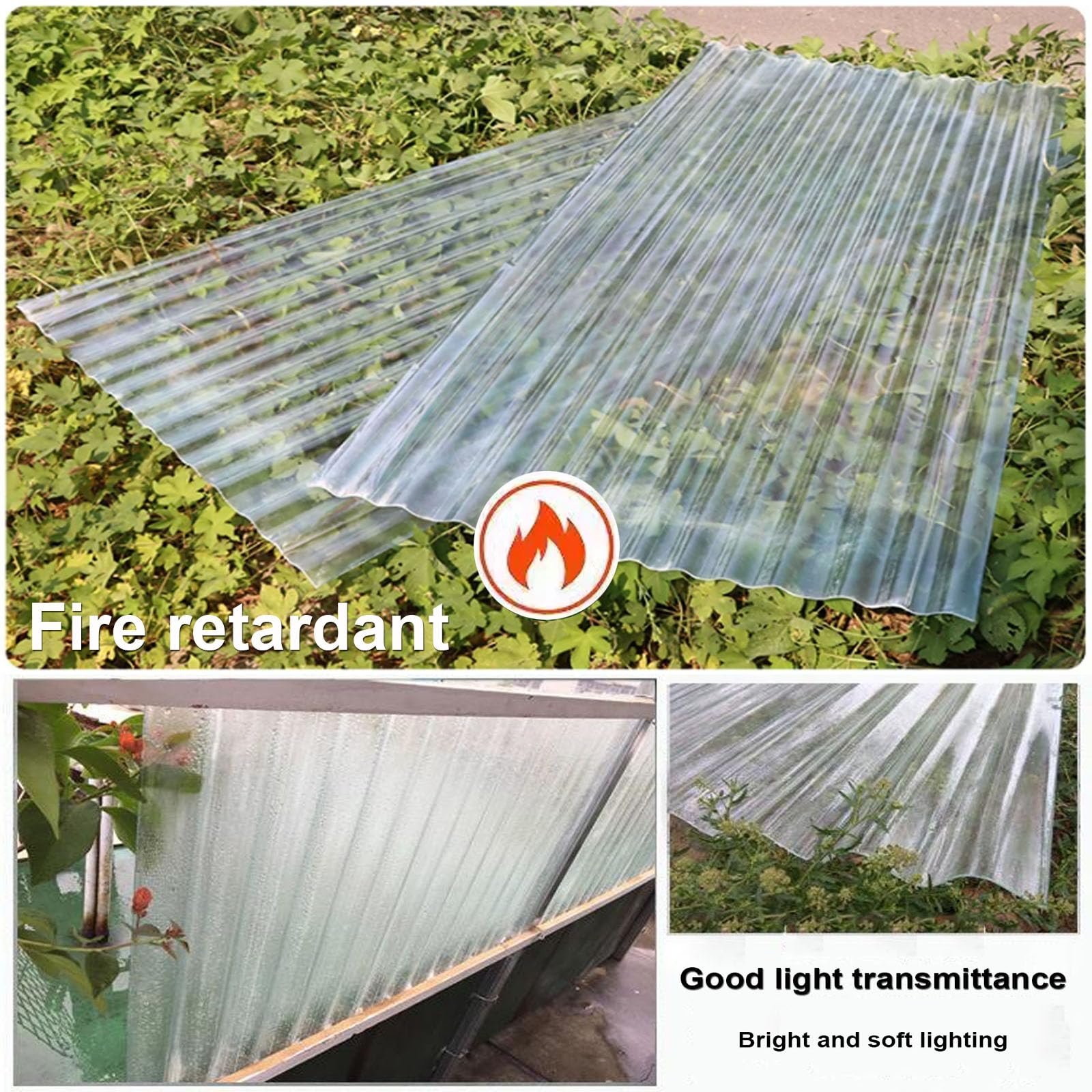 2mm Hojas De Techo Corrugado,Paneles Para Tejado Resistentes Al Impacto,Placa De Iluminación Natural FRP De Protección UV,Paneles Para Tejado A Prueba De Lluvia (0.9×1.3m,1pcs)
