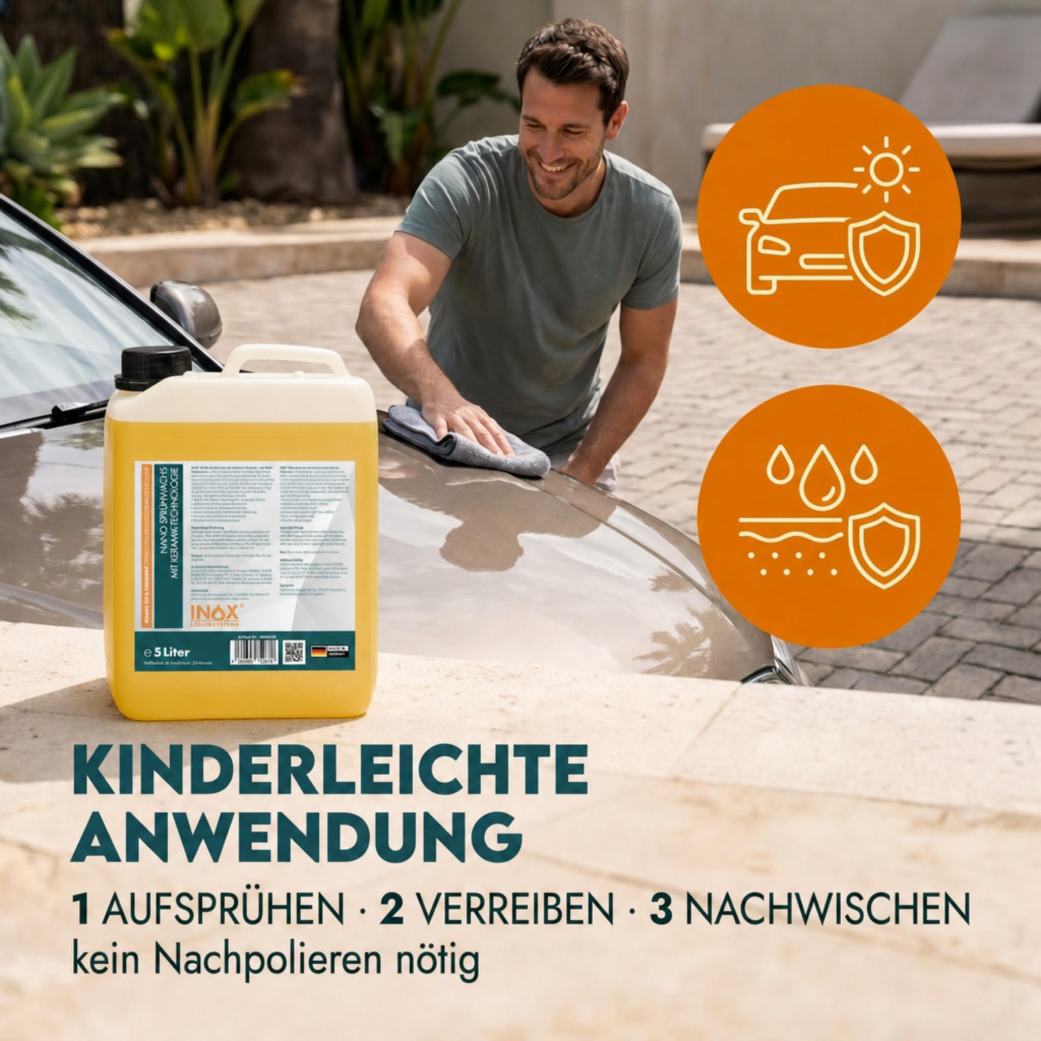 INOX® Sprühwachs – Premium Spray Wax mit Abperleffekt - Autopflege für Glanz & Schutz - Perfekte Lackpflege und Sprühversiegelung - Für alle Lacke geeignet (2 x 5L)