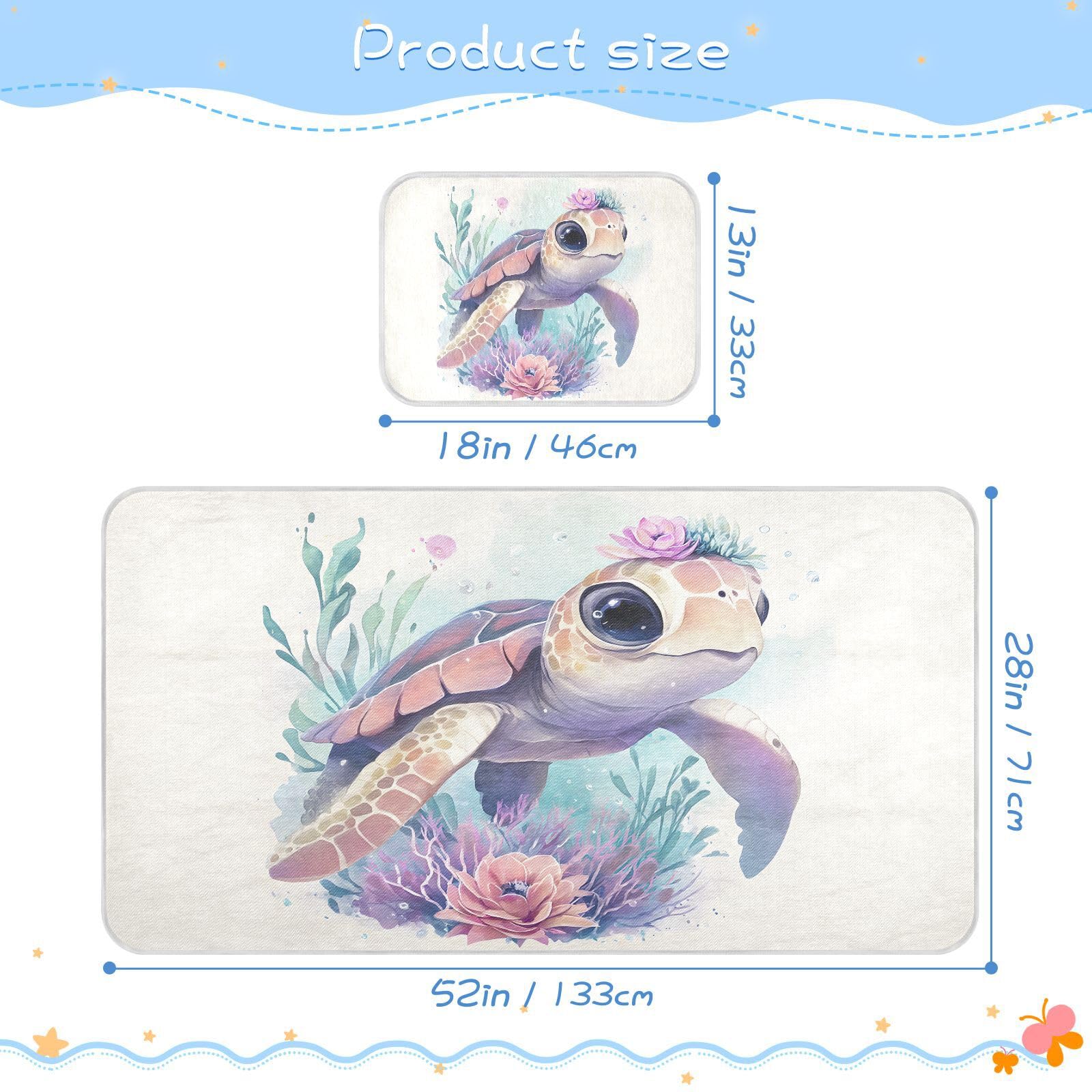 Bolaz Summer Sleeping Bed Pad, Cute Baby Seaturtle Cooling Mattress Set Breathable Bed Mat Ice Silk Mat + Pillow Cover for Toddler Boys Girls