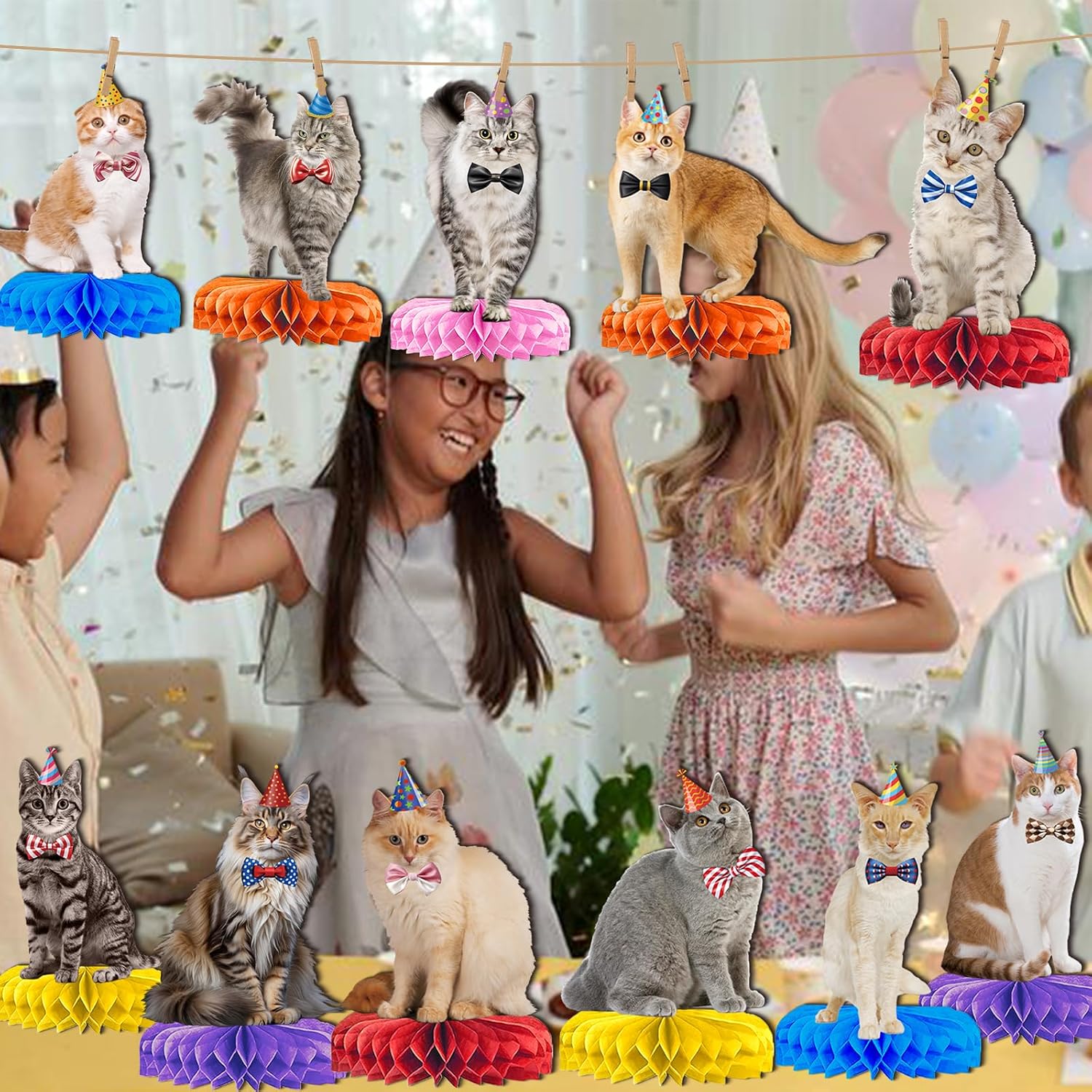 HigzYovn 12Pcs Cat Centerpieces for Table, Cat Birthday Decorations, Cat Party Decorations, Cat Birthday Party Decorations, Kitty Birthday Decorations for Cat Party Supplies Kids Baby Shower