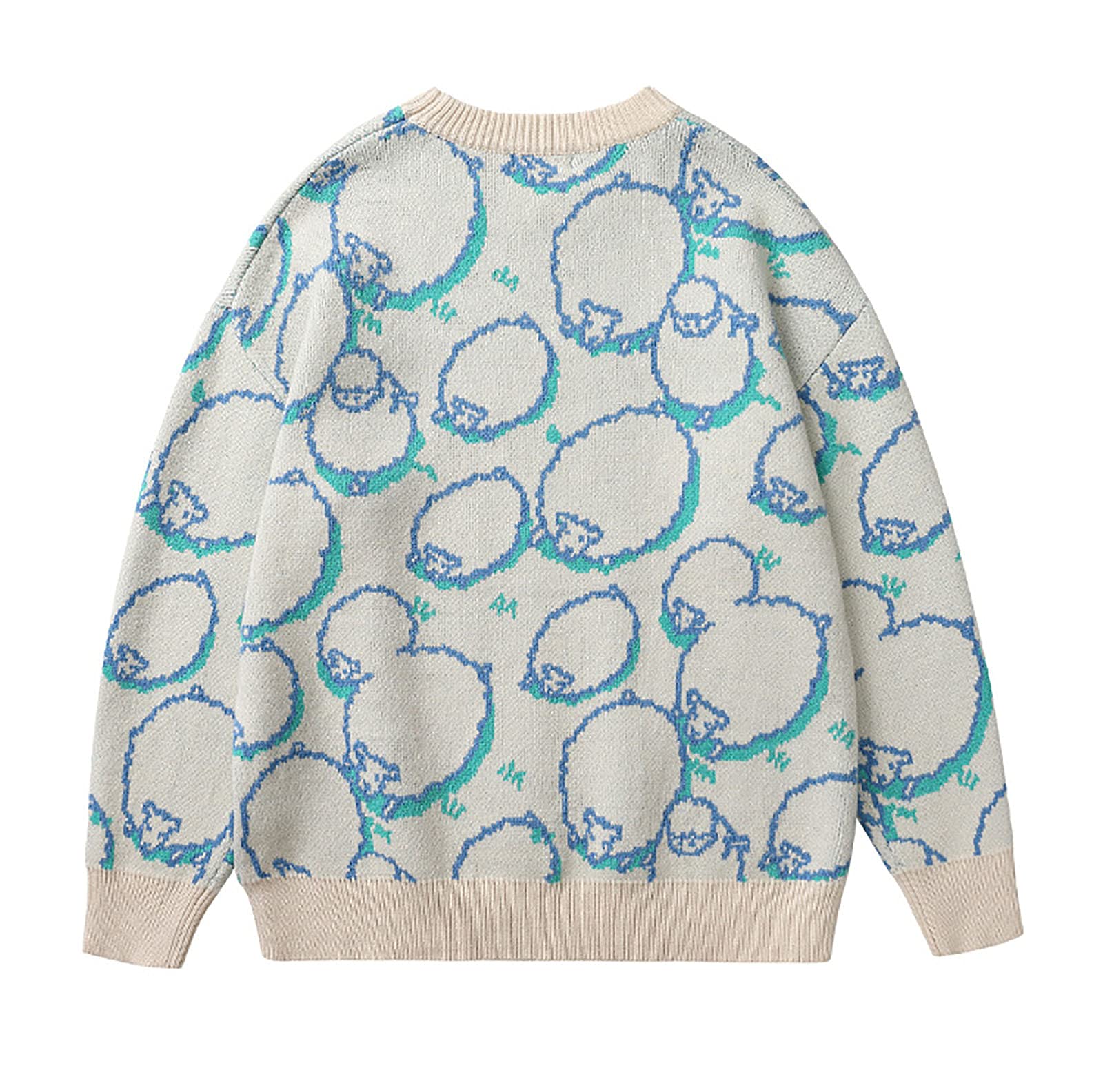 Męski sweter z okrągłym dekoltem uroczy mały owca nadruk koszula z długim rękawem pasująca dla par na co dzień dzianinowa bluza unisex
