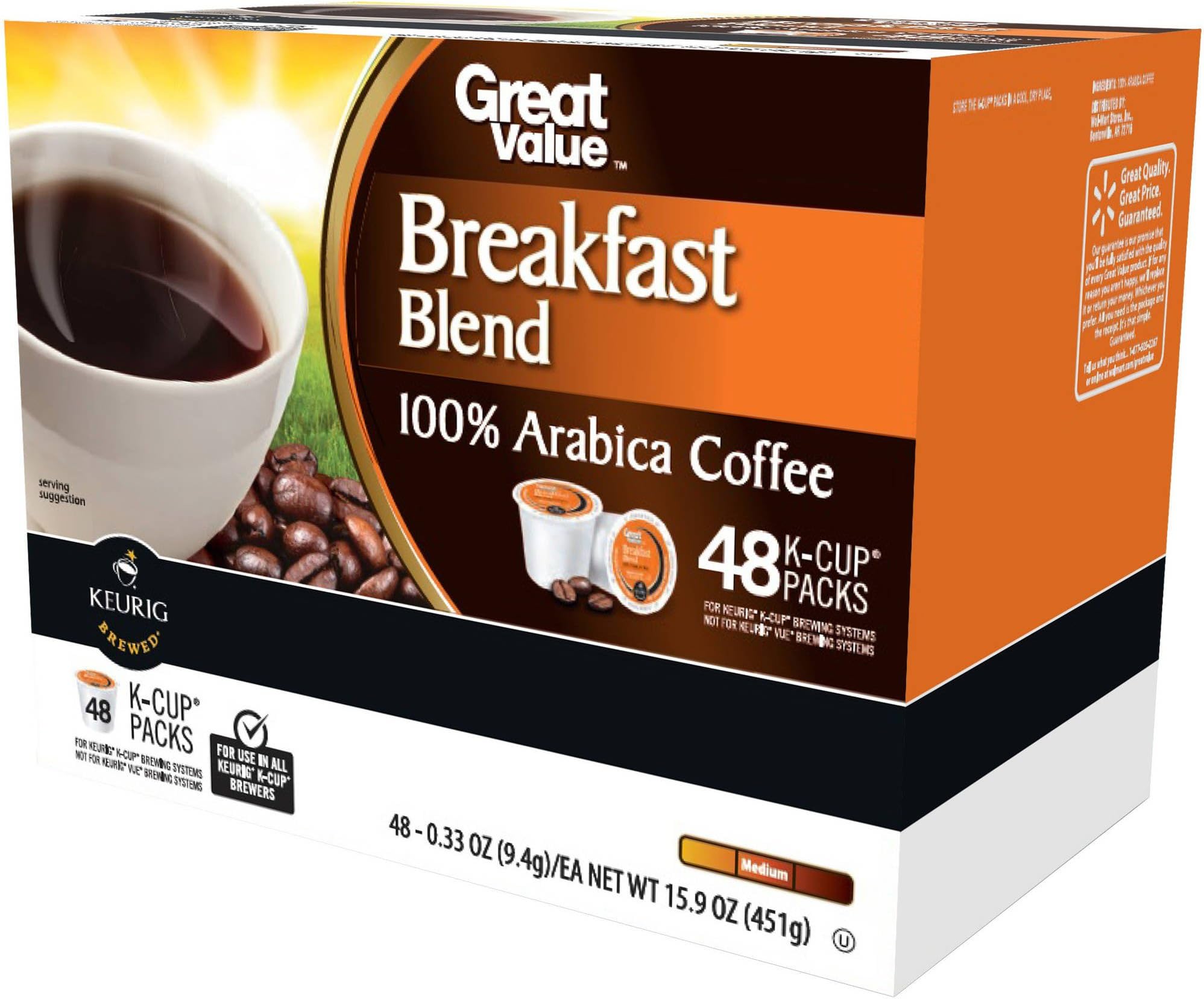 Great Value Breakfast Blend Medium Roast Coffee KCups, 0.