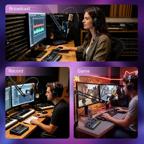 Podcast Equipment Bundle,Streaming Microphone Podcast Starter Kit USB Condenser Soundboard Audio Mixer Kit with Sound Card for PC Laptop Phone,Perfect for Streaming, Singing, YouTube & Gaming (Gold)
