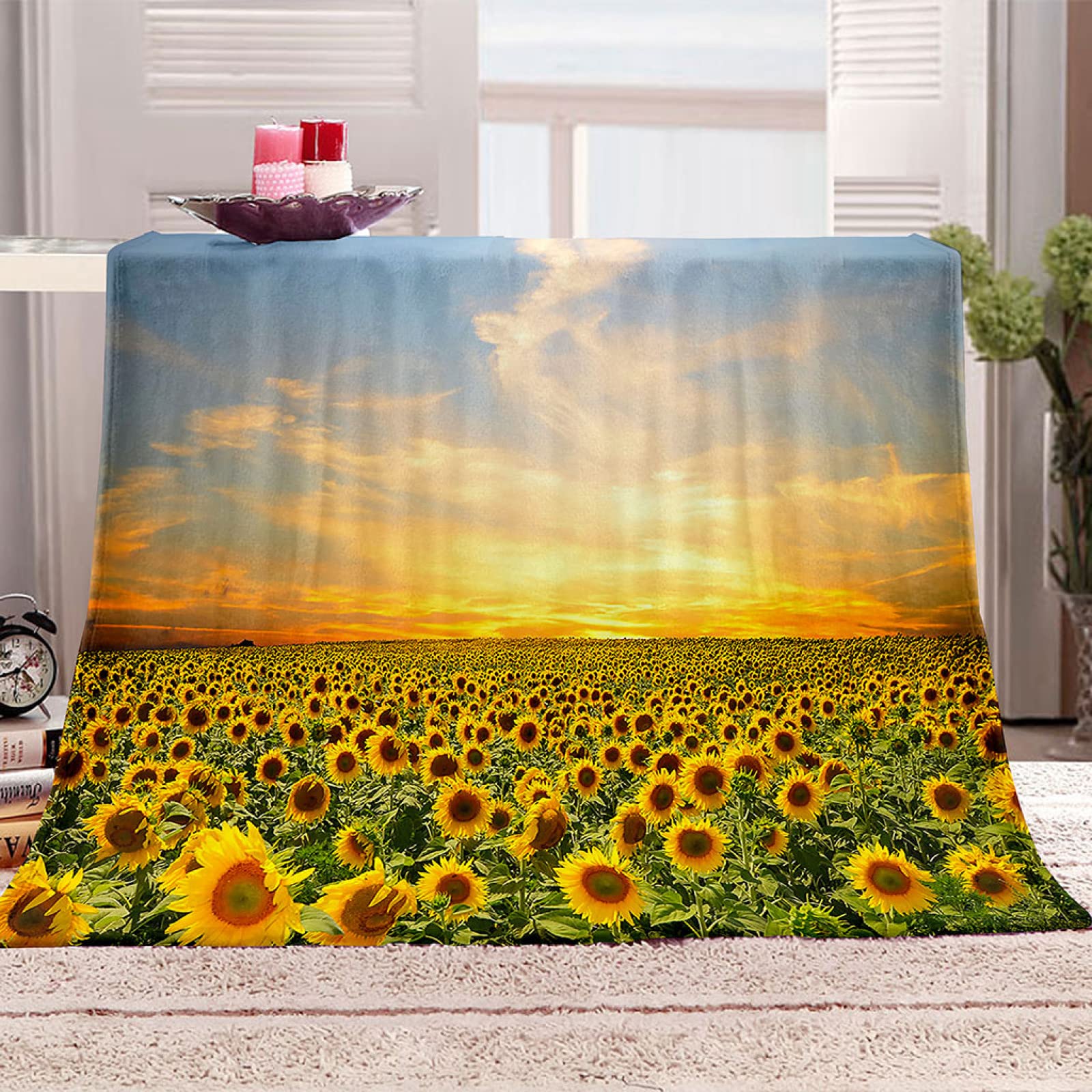 Couverture flanelle tournesol 3D impression numérique plaid polaire doux salon lit