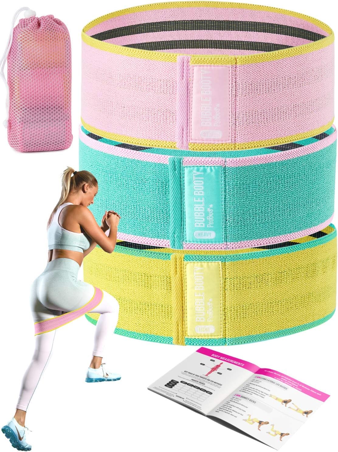 PeoBeo Fabric Resistance Bands | Hip Band Set of 3 Non Slip Hip Thruster Hip Resistance Circle for Glute Activation, Thick Grippy Fabric Booty Bands with Workout Book