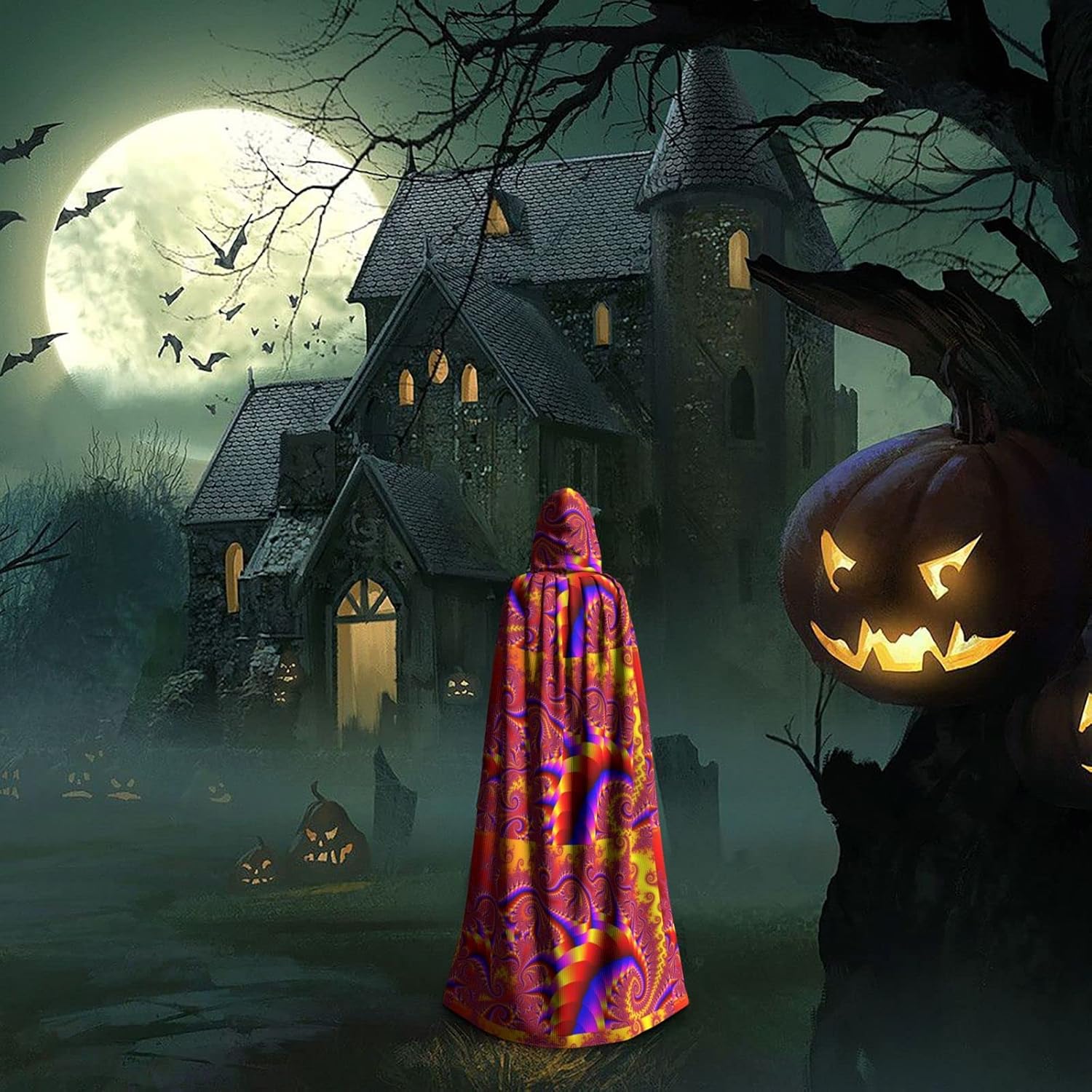 Miniatura 7 de Capa larga con capucha para adultos diseño psicodélico estilo trippy con capucha para festivales eventos fiestas cosplay bata larga