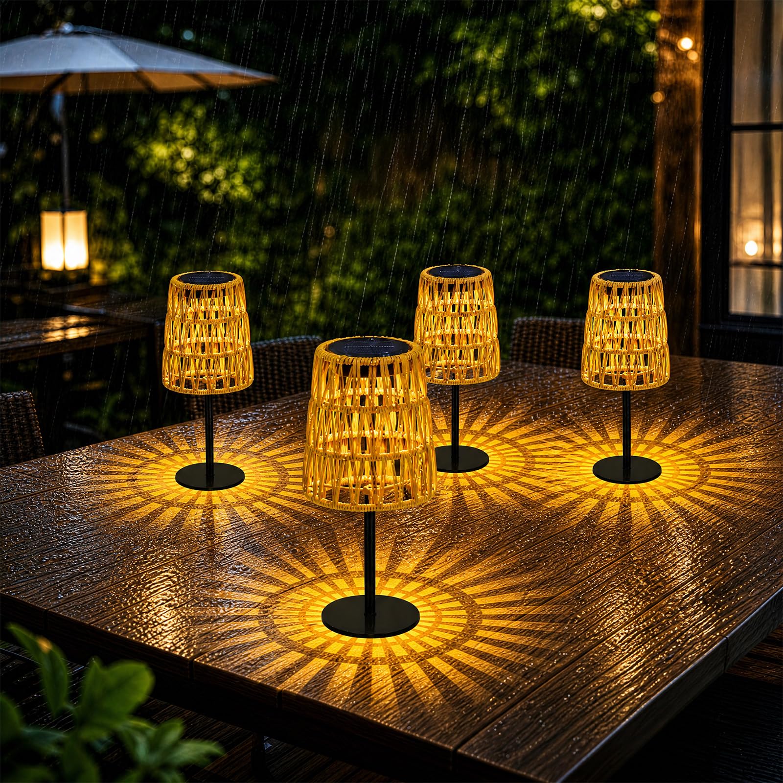 【4pcs Solar Tischlampe Outdoor Wasserdicht】Wiederaufladbare LED Solarlaterne für Garten Hof, Solarleuchten Außen Kabellose Tisch Rattan Lampe, Kleine Decklampe für Balkon Terrasse, Garten Geschenke