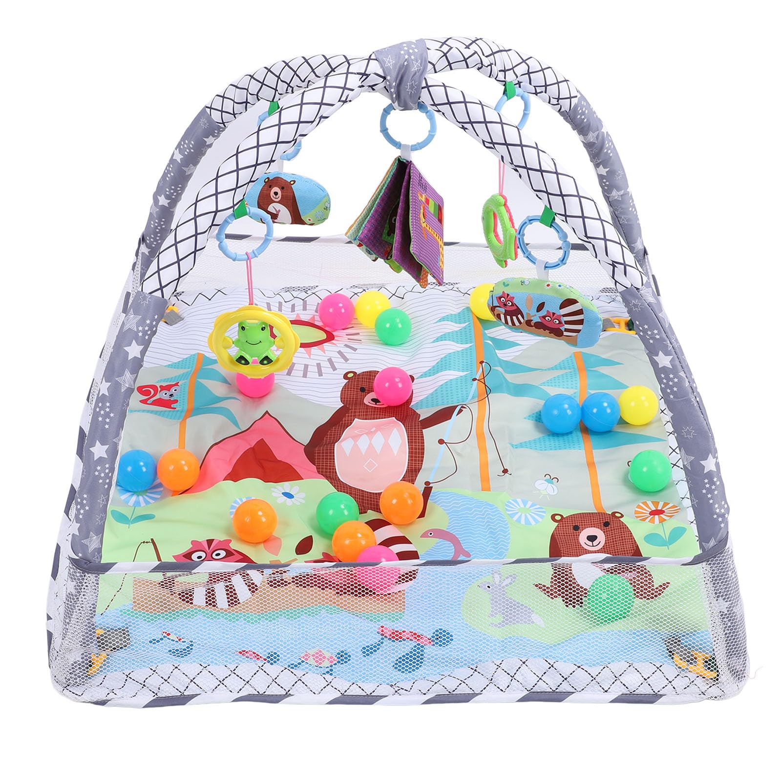 Generic Tappetino da Gioco per Bambini, Palestra per attività Sulla Pancia Ad Alto Contrasto, per Neonati da 0 a 18 Mesi, Morbido Tessuto di Cotone, 80 X 80 Cm con 20 Palline