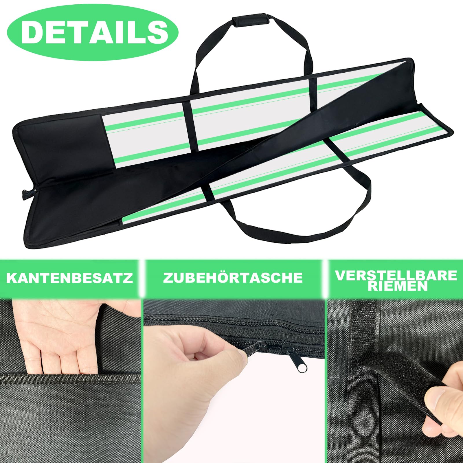 Führungsschiene Tasche 1.6m, für Bis zu 2 Schienen 1100mm/1400mm/1500mm, Plus-Version, ‌Kompatibel mit Bosch, Makita und Festool‌, 600D Oxford Gewebe‌ mit ‌3-Lagen-Dämpfung, Schultergurt‌ und Zubehörf