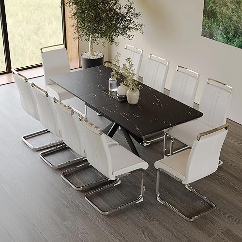 Miniatura 17 de Juego de mesa de comedor moderno para 6, juego de mesa de comedor de cocina expandible, juego de mesa de comedor de mármol sintético, juego de mesa