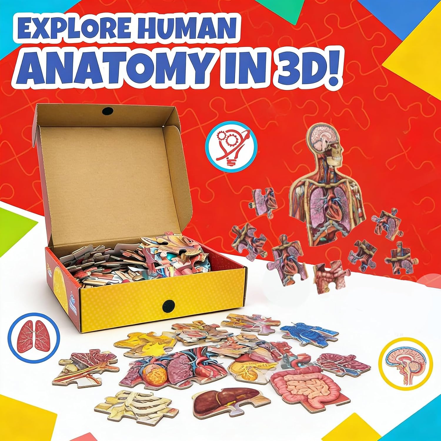 Human Body Puzzle for Kids 100 Pieces, 4 ft Human Body Floor Puzzle Medically Accurate, Anatomy Puzzle for Kids Ages 6-8, Kids Puzzle of Human Anatomy STEM Educational Toy for Boys Girls