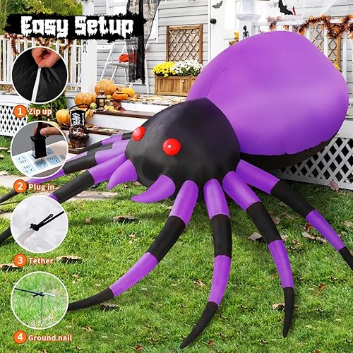 Miniatura 5 de GOOSH Araña inflable de Halloween de 5 pies de ancho para decoración al aire libre con luz mágica, inflables inflables para patio al aire libre,