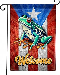Puerto Rico Garden Flag 12x18 Inch Double-Sided Welcome Banner - Coqui Frog & Boricua PR Pride Decor for Yard, Porch, Outdoor - Cultural Gift for Puerto Rican American Families