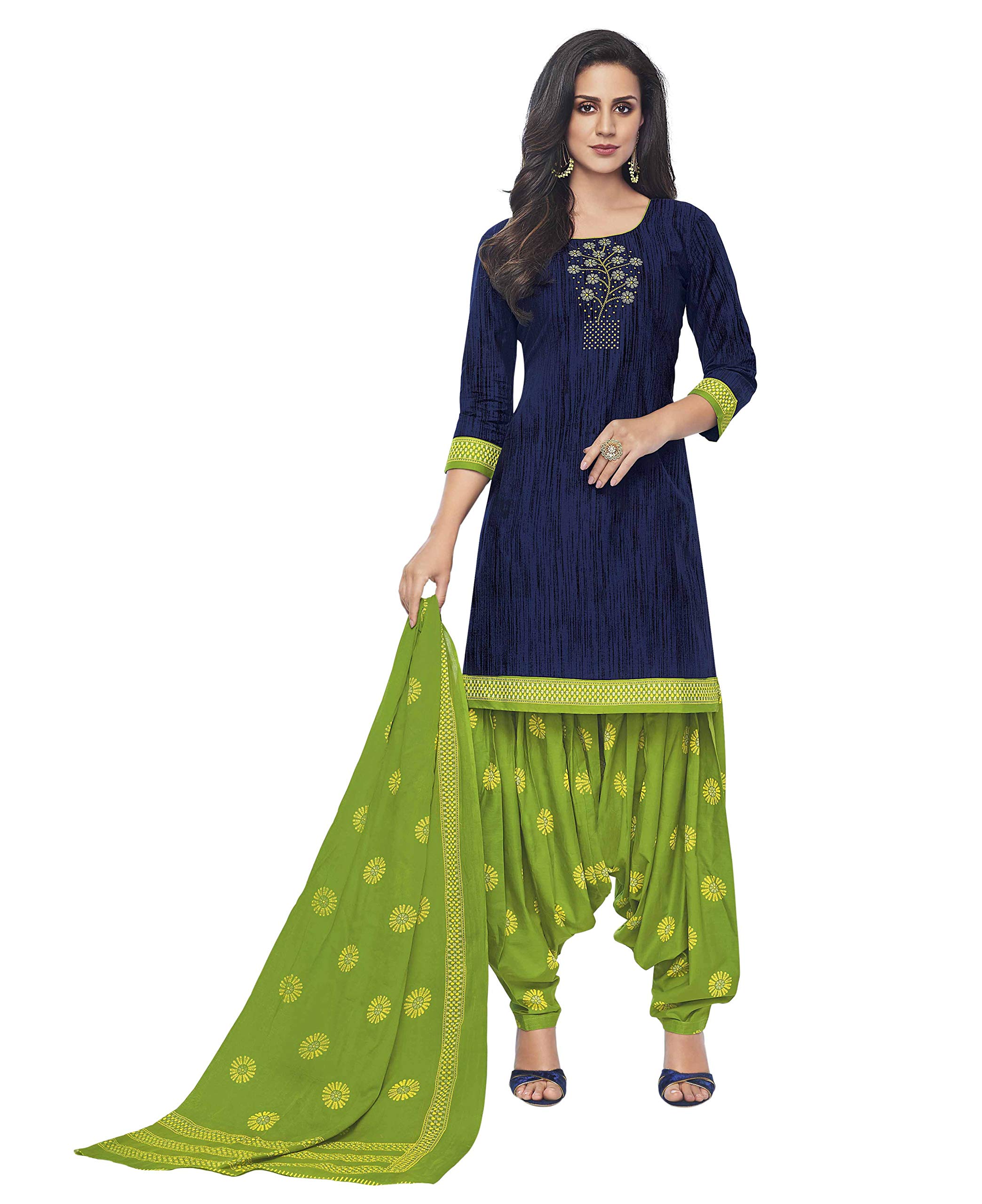 miraan Printed Unstitched Cotton Dress Material For Women (SGPRI211_Blue_Free Size)-picture-29