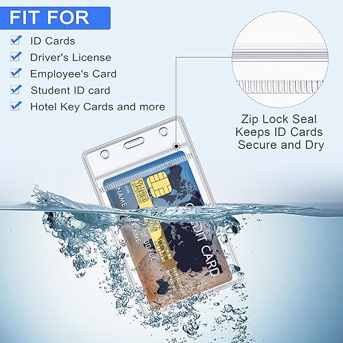 Vista 4 de Marspark 300 soportes verticales de plástico transparente para tarjetas de identificación, con cremallera resellable impermeable, funda de PVC