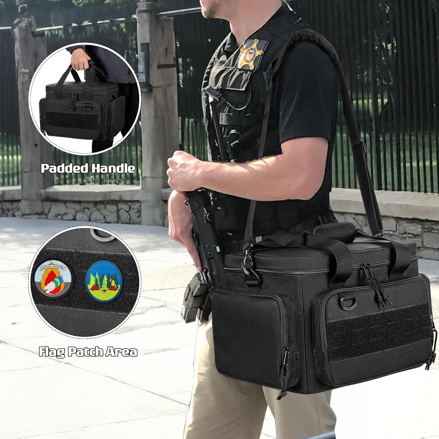 Tactical Ammo Storage Bag with 3 Ammo Pouches, Shooting Range Bag with Detachable Shoulder Strap, Ammo Pouch Carrier with Multiple Pockets for Range Shooting Hunting, Black