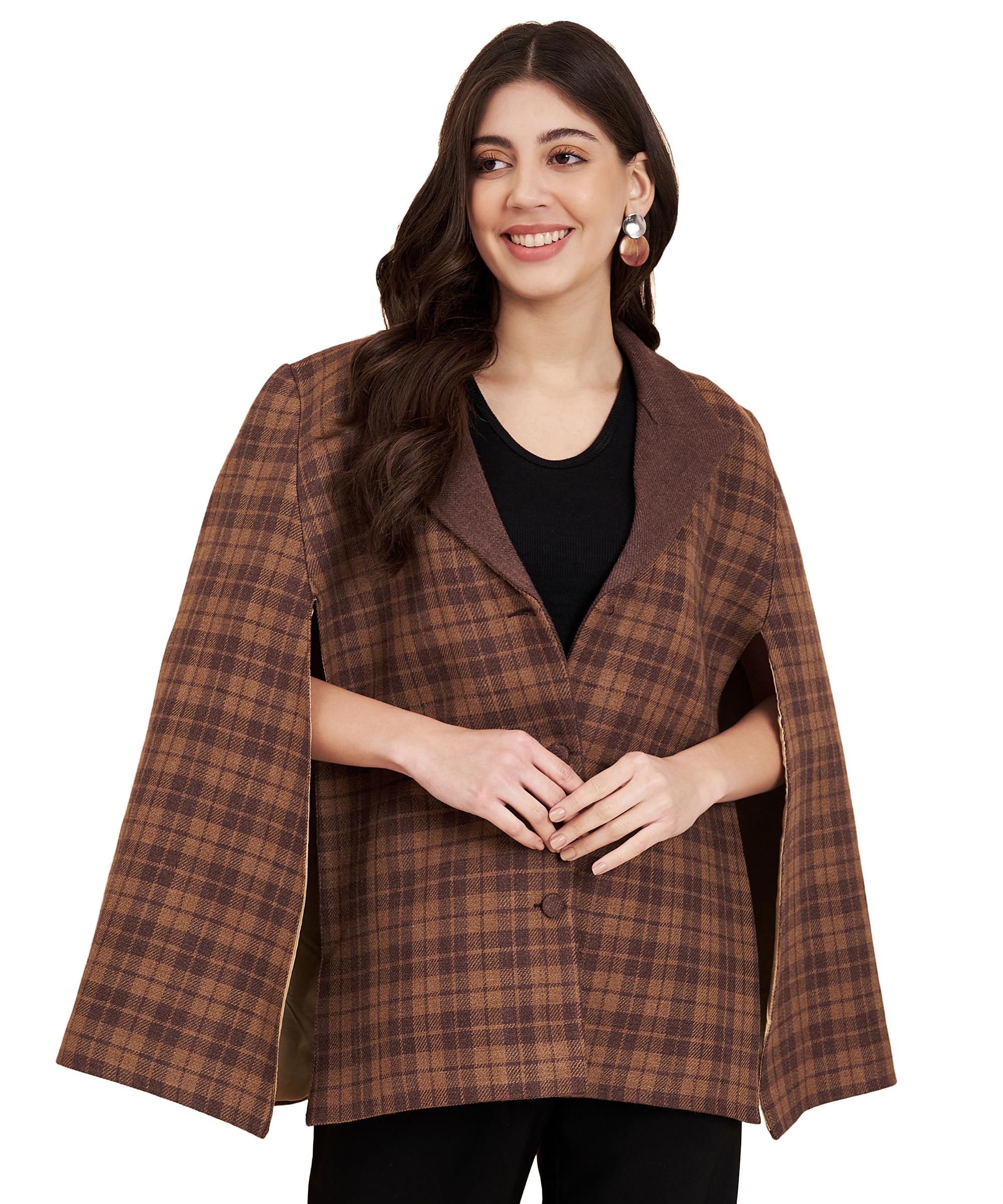 zamour Women's Woven Checks Royal Cape Jacket for Winters (Medium-Large)-picture-13