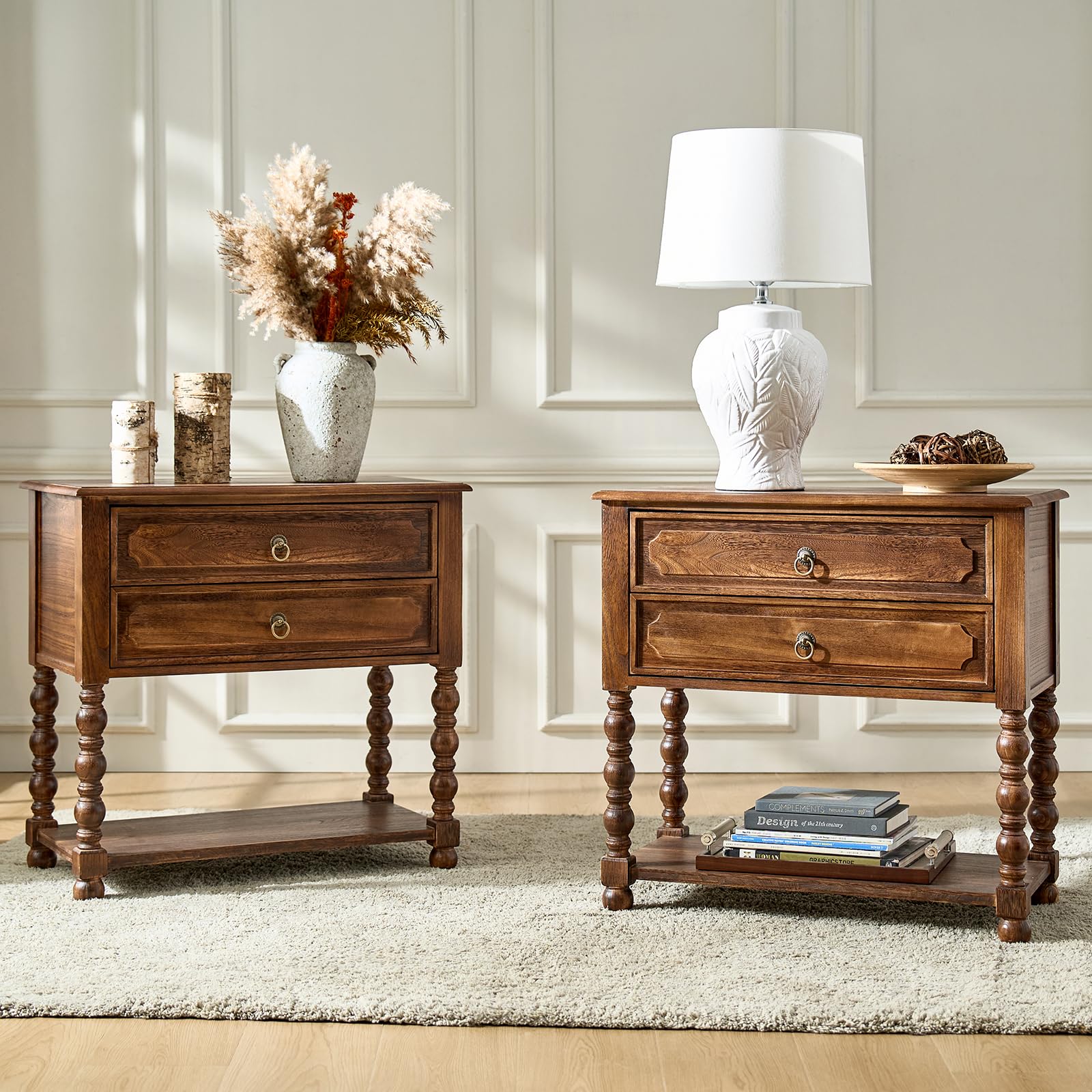 Amazon.com: HULALA HOME Farmhouse Storage End Table Set of 2 with