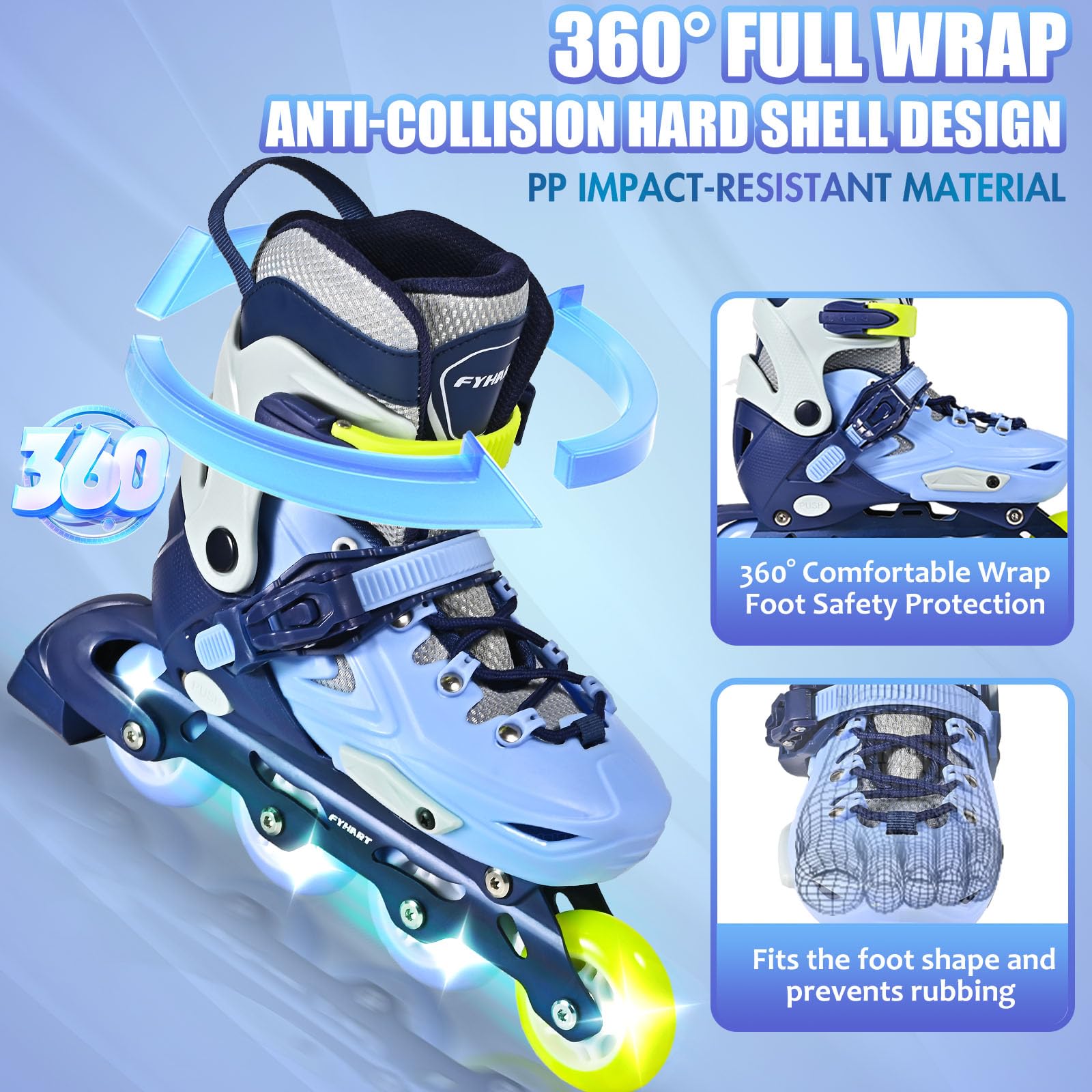 Réglables Patins à roulettes en Ligne pour garçons et Filles, Patins à roulettes à 4 Roues pour Enfants et Adolescents avec Roues Lumineuses pour Les Sport, Bleu Vert
