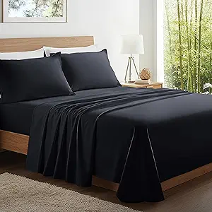 Kickoff Viscose Bamboo Sheets Twin XL Size 3-pc 100% Organic Bamboo Viscose Bed Cooling Sheets Twin XL Size Set Cool Bedding for hot Sleepers Sheet, Flat, Fitted, Pillowcase (Onyx Black, TXL)