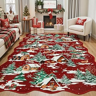 LIVEBOX Christmas Rug Washable 5x7 Area Rugs, Red Rug for Living Room, X...