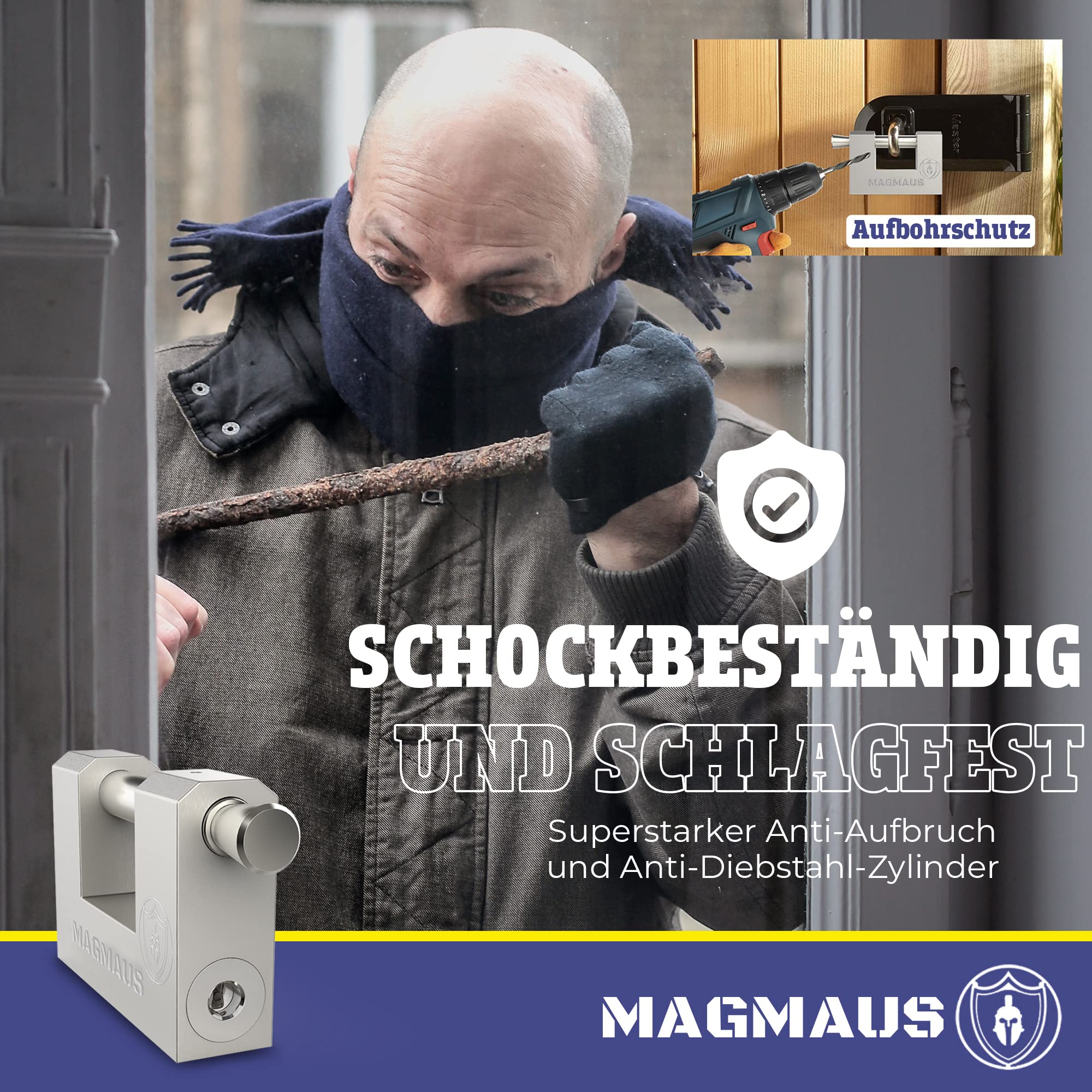 Magmaus® RTL70 Schwerlast Wetterfestes Vorhängeschloss mit 3 Schlüssel - 10 mm Schnittfester Bügel, Anti-Bohr Zylinder, Edelstahl & Rostfrei | Sicherheitsschloss für Schuppen, Tor, Container, Garage