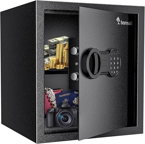 Bonsaii Caja fuerte de acero, caja fuerte para documentos con bloqueo de teclado digital, caja fuerte electrónica de seguridad de 1.2 pies cúbicos